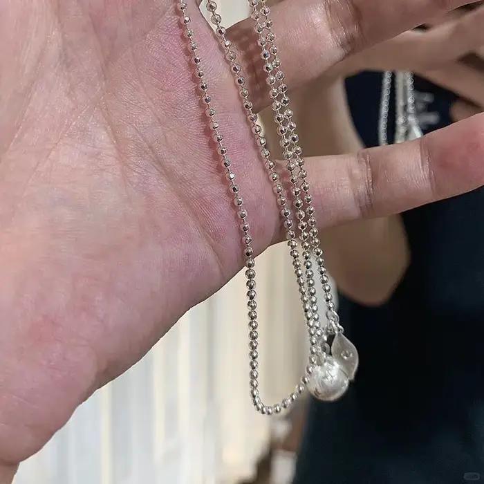 Chaîne de pull boule ronde en argent 925 étincelant, collier de perles étoile brossée scintillante pour femmes, bijoux réglables, cadeau