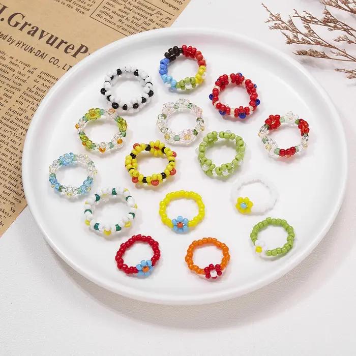 Nouvelles bagues coréennes en perles colorées à fleurs de marguerite