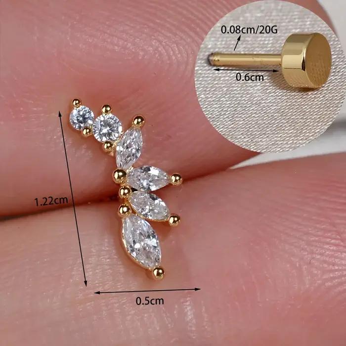 1PC Boucles d'oreilles délicates en zircone cubique à dos plat pour cartilage