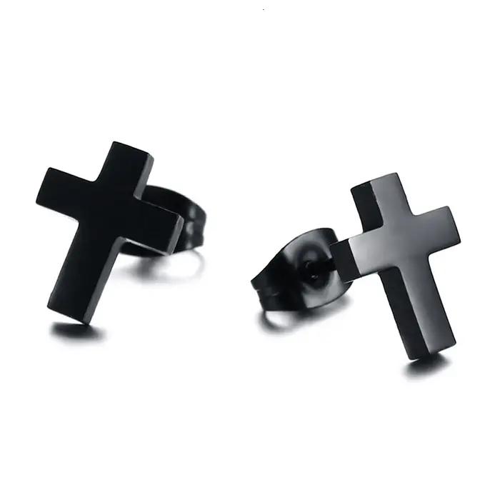 Boucles d'oreilles croisées noires en acier inoxydable