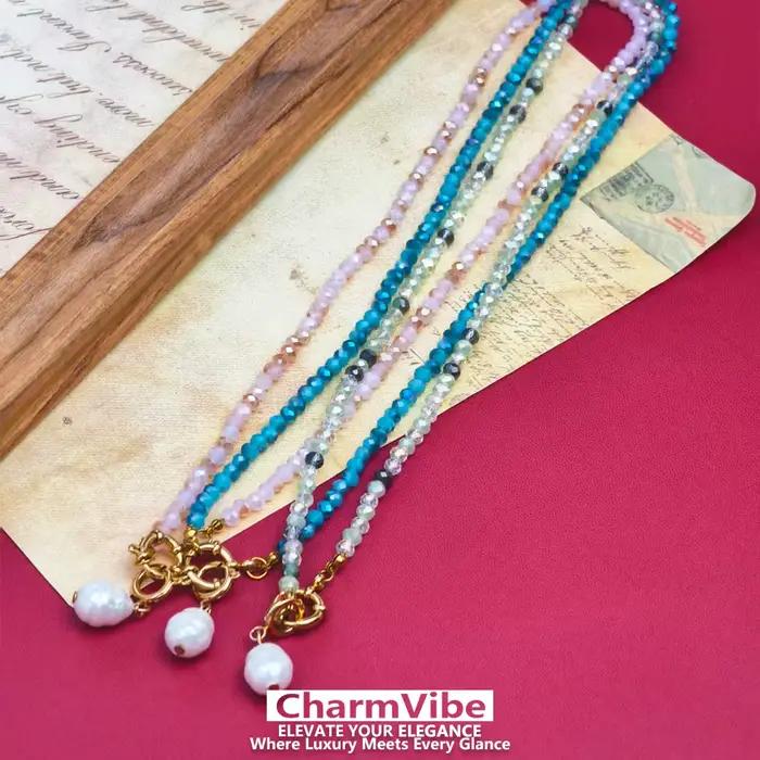 Collier multicolore en perles de cristal pour femme