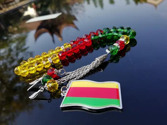 Collier kurde drapeau perles de prière Tasbih kurdistan écharpe voiture-maison-bureau suspendu Tesbih patchs kurds Nowruz