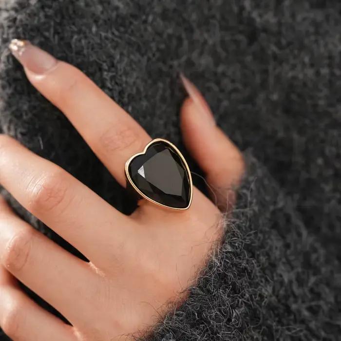 Bague ouverte en forme de cœur, bague haut de gamme