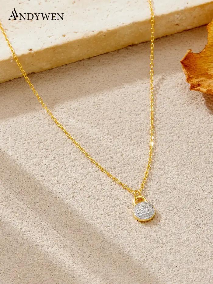ANDYWEN – collier avec pendentif en argent 925 plaqué or 18 carats, bijoux scintillants en CZ, cadeau élégant pour femmes, vêtements chics au quotidien