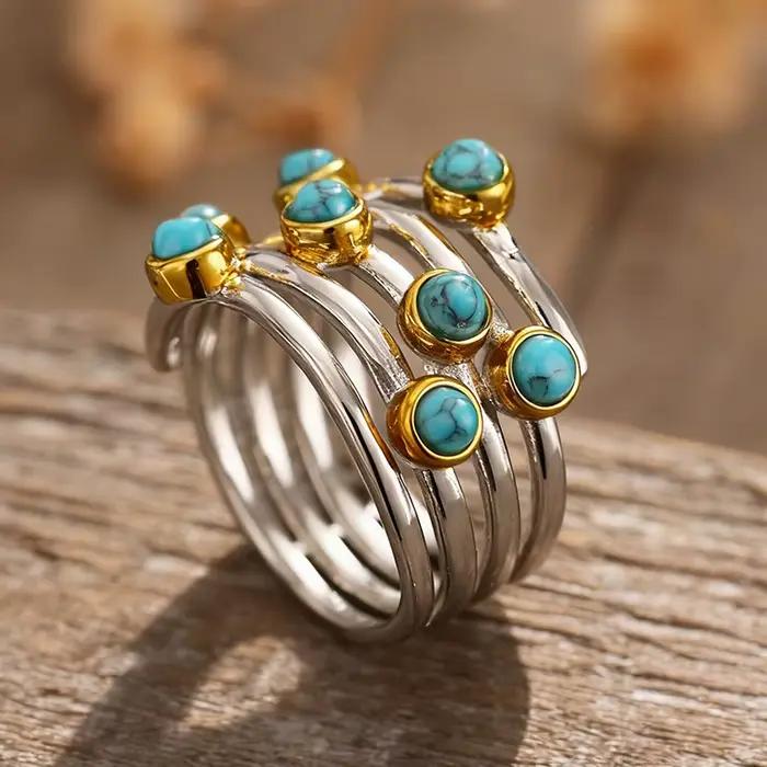 Huitan Magnifique bague avec imitation turquoise