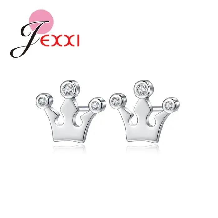 Boucles doreilles clous argent sterling 925 zircon pur style couronne vintage pour femmes occasions speciales