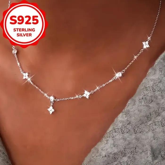 Collier ras du cou en argent sterling S925 avec trèfle en zircon cubique