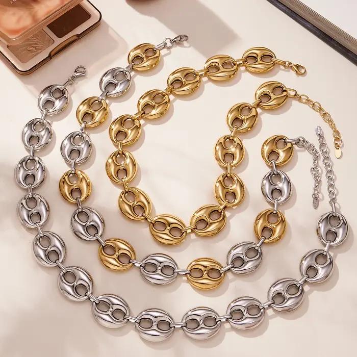 Ensemble de collier et bracelet en acier inoxydable plaqué or pour femmes occasions spéciales