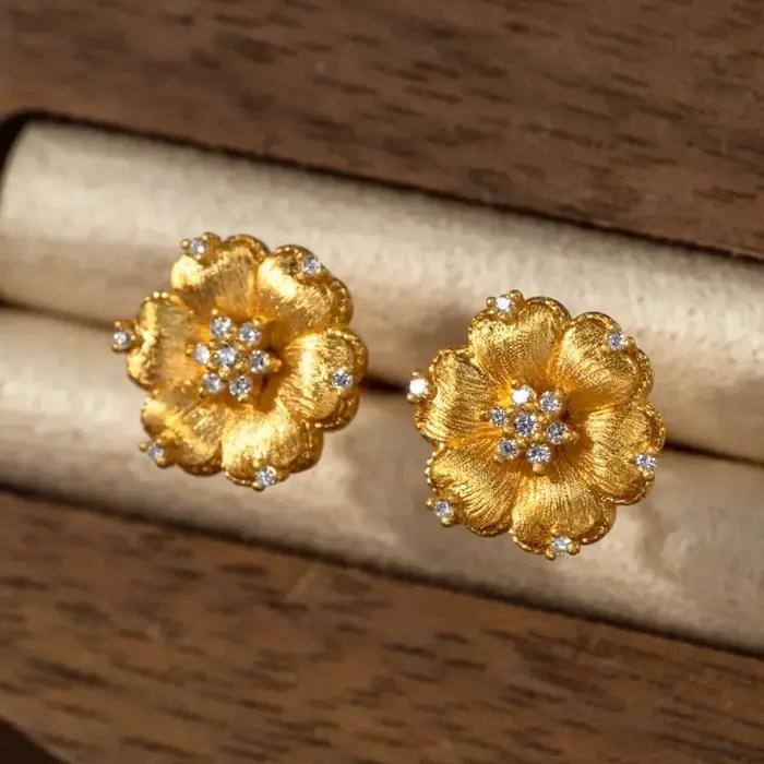 Boucles d'oreilles exquises en argent Sterling 925 pour femmes, en soie scintillante, fleur de pivoi