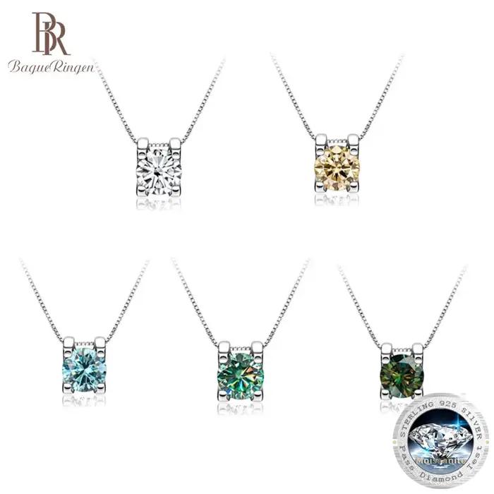 BagueRingen-Collier en argent regardé 925 avec pendentif en véritable moissanite pour femme