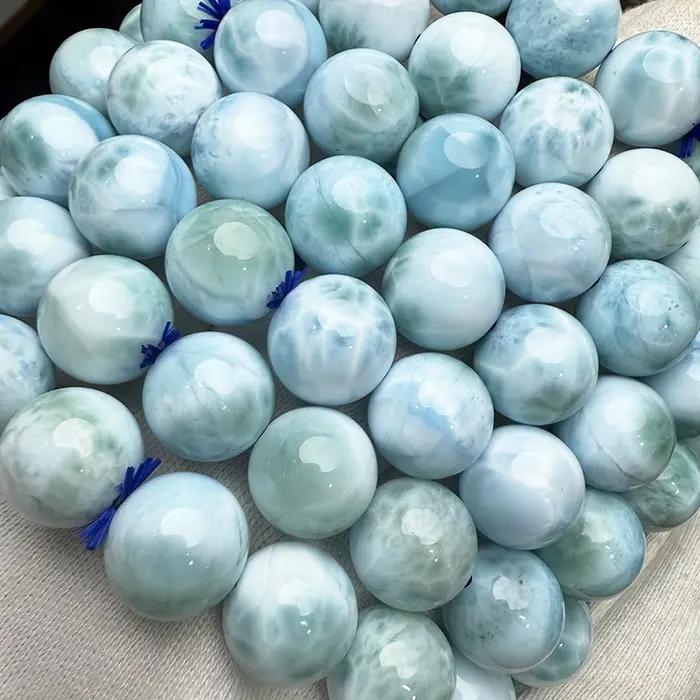 Bracelet de perles rondes 100% naturelles AAAA Dominica Larimar, courage et force, soulage le Stress