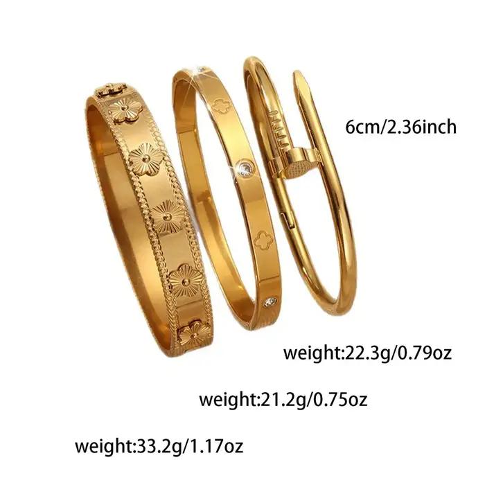 Lot de 3 ou 1 bracelet à ongles en acier inoxydable plaqué or 18 carats pour femme
