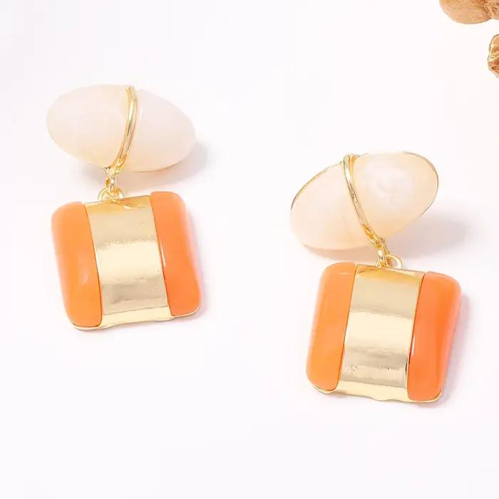Nouvelles Boucles d'Oreilles Pendante Géométriques en Résine Orange 2026 pour Femme