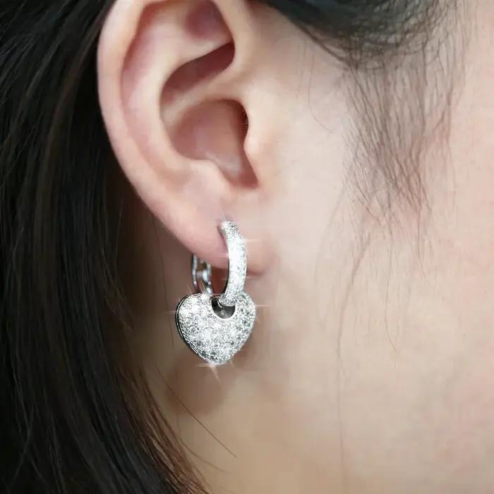 Buyee 925 en argent Sterling femme magnifique boucle d'oreille pour les femmes de luxe mode mariage grand coeur bijoux