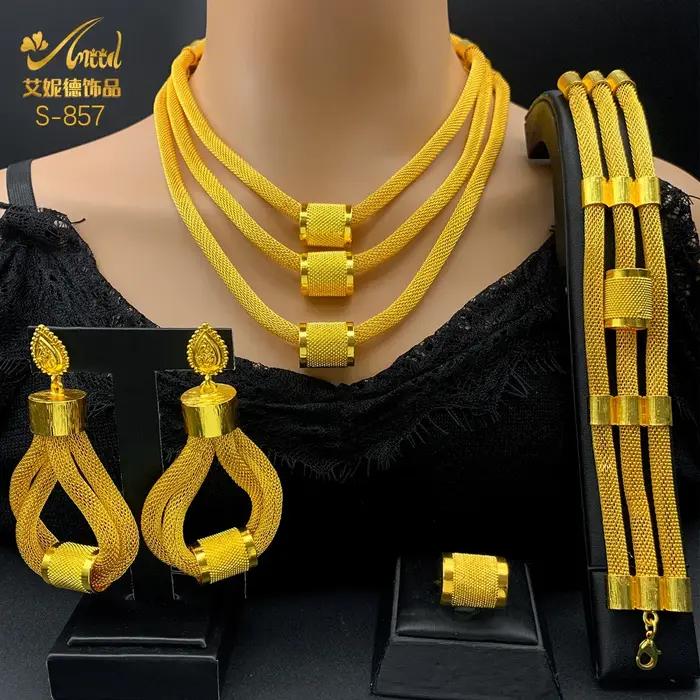 Ensemble de bijoux de luxe éthiopiens multicouches couleur or 24 carats pour femmes