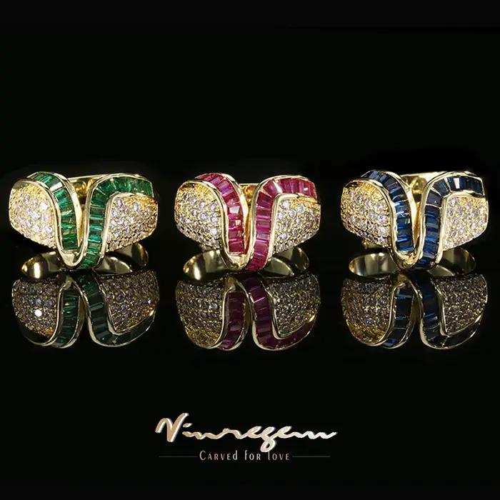 Bague Vinregem en saphir et zirconium vintage pour femmes, alliance de mariage, bijou pour soirées et célébrations spéciales