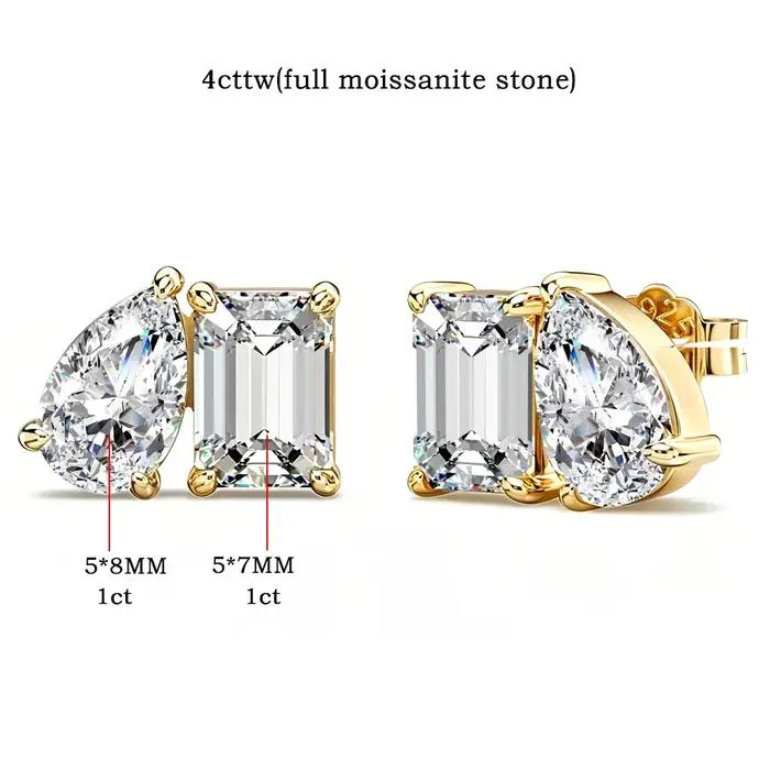 FEOBUR Boucles d'oreilles clous en moissanite à deux pierres 4 carats en argent sterling 925
