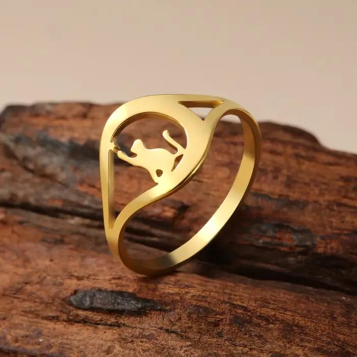 Bague étoile chat mignonne pour femmes et hommes en acier inoxydable plaqué or pour occasions spéciales anniversaire mariage fête anniversaire de mariage