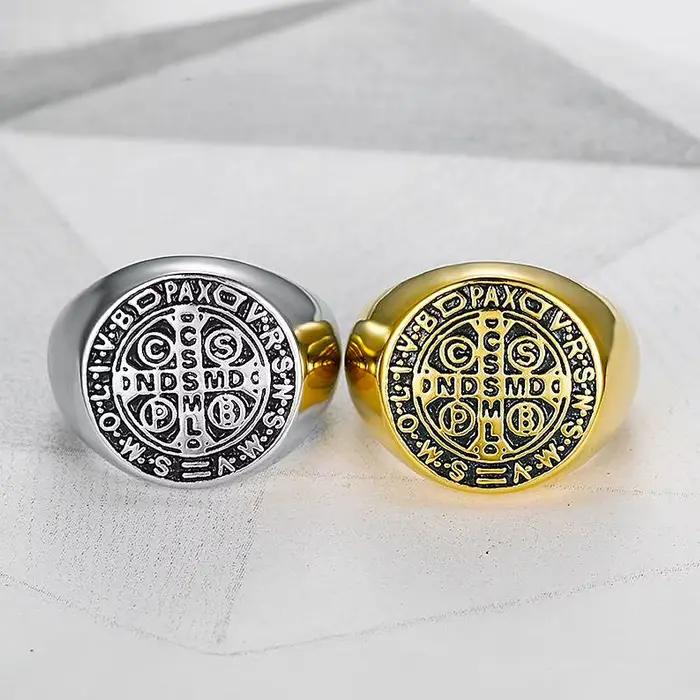 Bague croix vintage Saint Benoît Cspb pour hommes, matiques de motard en acier inoxydable, punk, hip hop, chrétien, bijoux, cadeau créatif, vente en gros