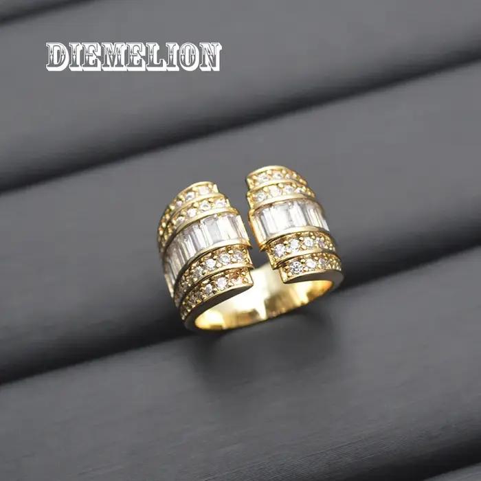 Bague de Luxe en Baguette de Couleur Murale pour Femme, Anneau Large Ouvert et Réglable, Plaqué Or,