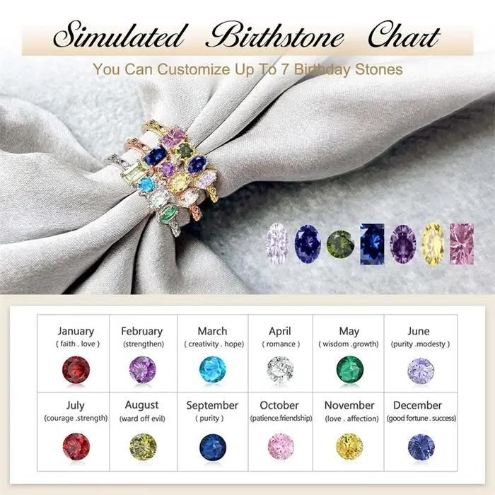 Bague personnalisée en cuivre avec pierres de naissance pour célébrer l'amour familial et les anniversaires occassions spéciales pour femme