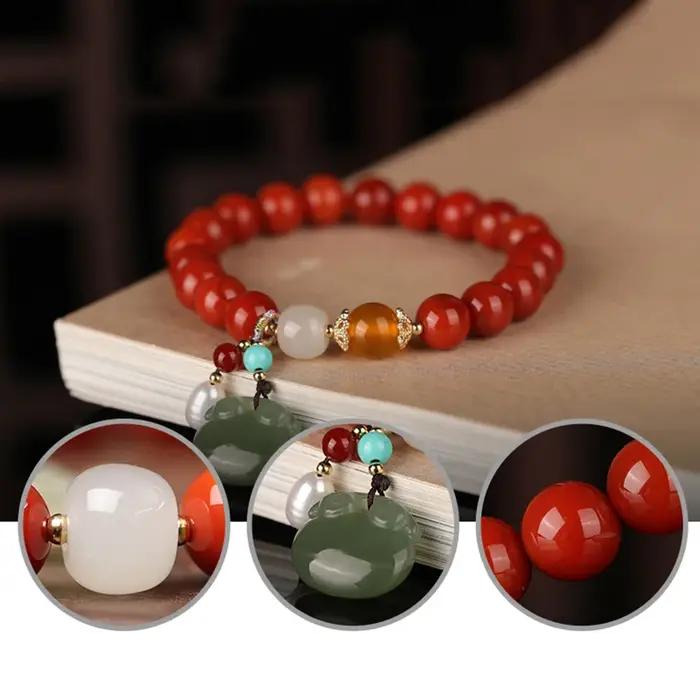 Agate attirant la richesse cercle perle naturel sud rouge Bracelet avec ambre vert pin rond