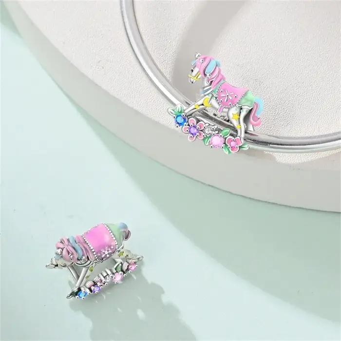 Breloques originales en argent sterling 925 avec arc-en-ciel et cheval de Troie pour femmes occasions spéciales anniversaires mariages fiançailles