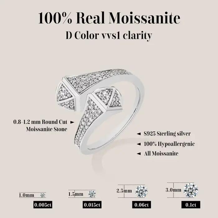 Anneau en argent sterling 925 sertie de Moissanite D VVS1 design serpent réglable pour femmes occasions spéciales mariage fiançailles soirée