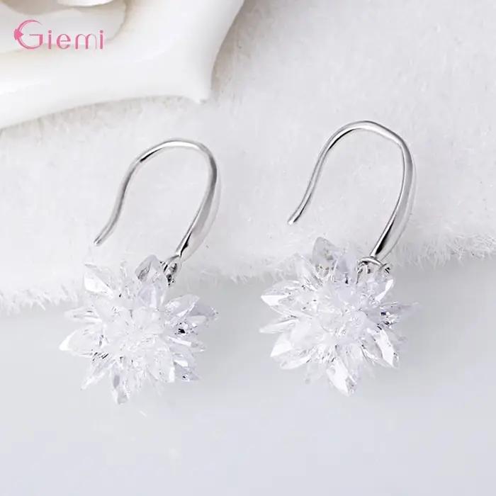 Nouveauté 925 en argent Sterling glace neige fleur boucle d'oreille dames goutte flocon