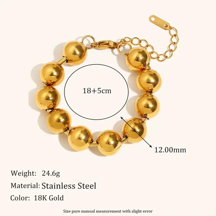 La Muses – Bracelet chaîne de perles rondes exagérées pour femmes, en acier inoxydable, plaqué or PV