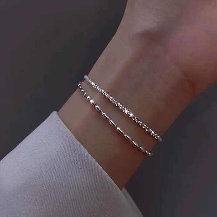 Bracelet Double couche en argent Sterling 925, perles exquises et simples pour femmes, accessoires de bijouterie fine, nouvelle mode