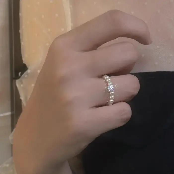 Minar – bague de cocktail élastique en perles d'eau douce blanches et grises de luxe