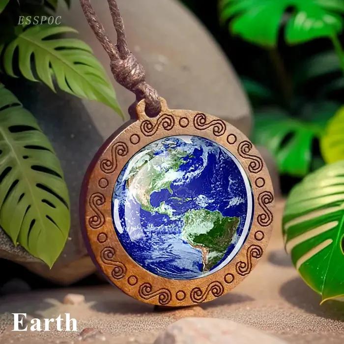 Système solaire planète collier lune terre mercure saturne Jupiter verre pendentif en bois galaxie nébuleuse bijoux