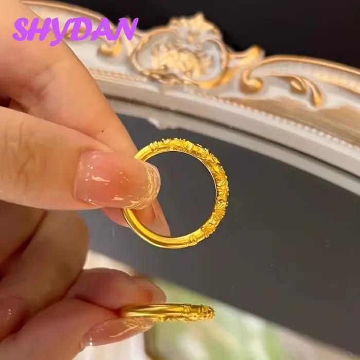 Bague en argent sterling 925 plaqué or 18 carats sculptée et lisse pour femme, bijoux de mariage SHYDAN