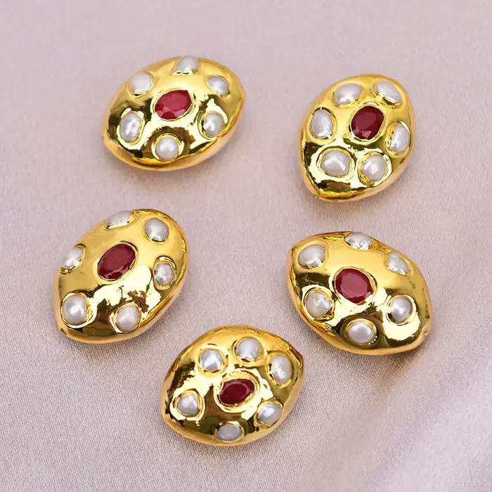 APDGG 5 pièces de perles de jade rouge Keshi blanches de culture pour la fabrication de colliers et de bijoux