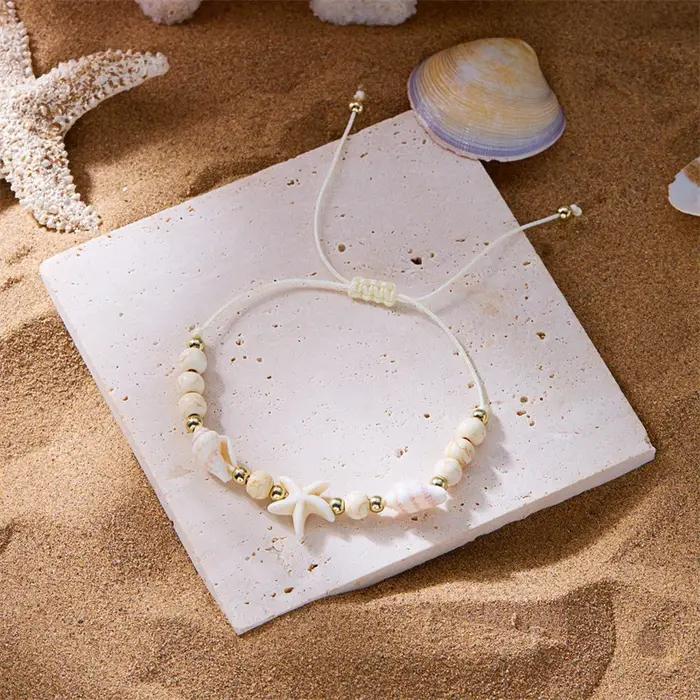 Bracelet bohème en coquillage conque étoile de mer pour femme, ULajustable faite à la main, bijoux d