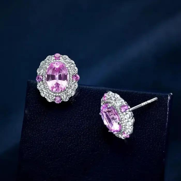 Fine Jewelry Boucles d'oreilles en argent sterling 925 scintillant avec saphir rose Padparadscha taille ovale et
