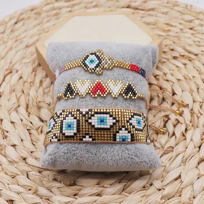 Bohême Meizi bracelet réglable coeur Original tissé à la main motif Simple exquis femme oeil de démon perlé