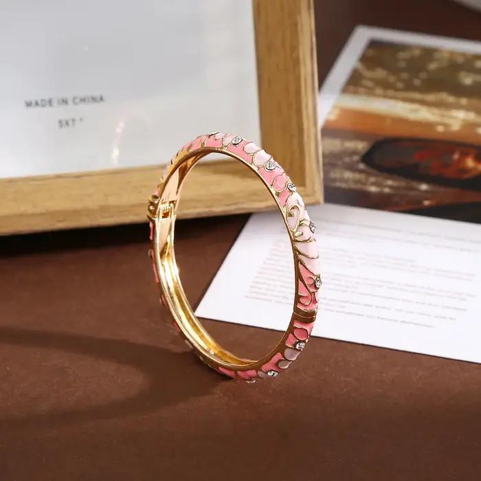 Bracelet vintage en émail cloisonné à motifs floraux et gouttes d'huile