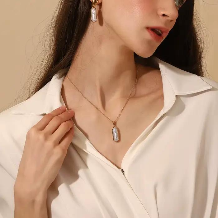 E.B.belle – ensemble de bijoux en perles d'eau douce à longues rayures