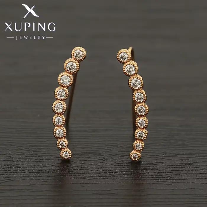 Boucles d'oreilles Huggies Xuping Jewelry, simples et tendance, avec pierre ronde couleur or, pour femme, cadeau idéal pour l'école ou les fêtes X000909245