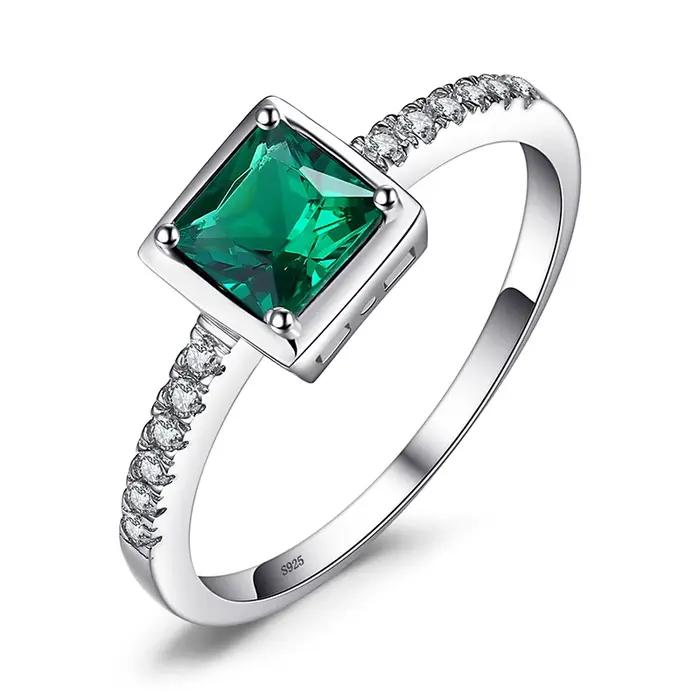 Bague carrée en argent Sterling 925 avec saphir bleu pour femmes