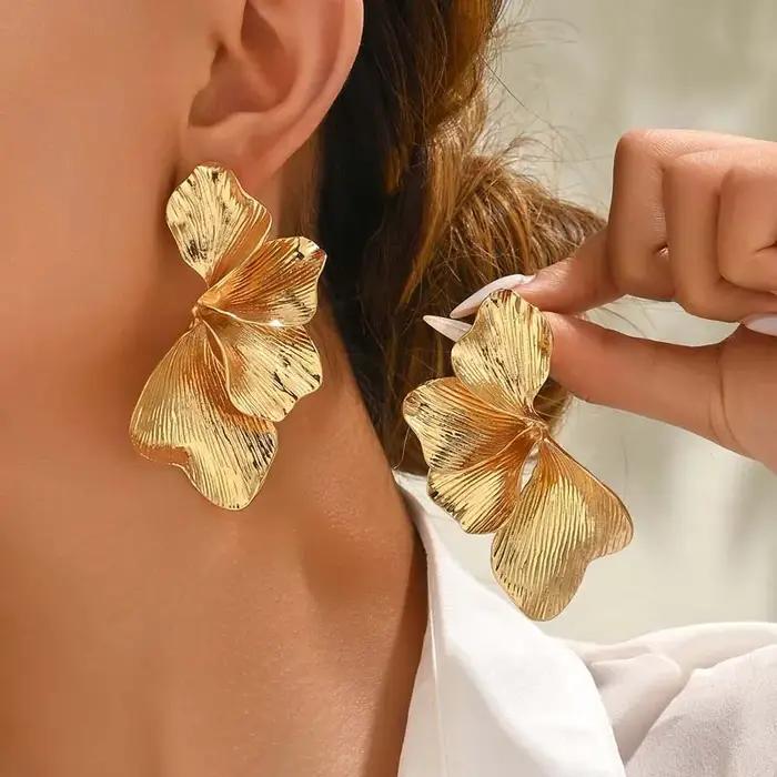 Boucles d'oreilles demi-fleur en feuilles de Ginkgo pour femmes