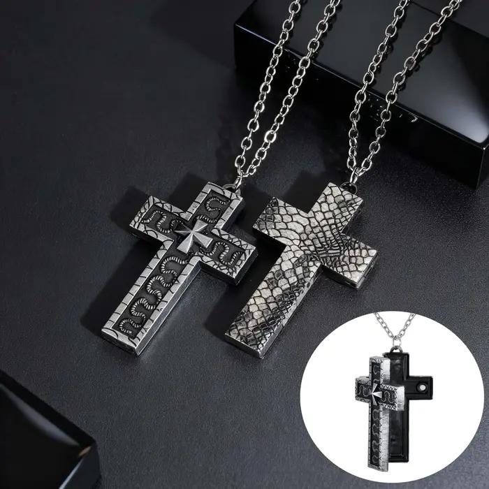 Collier pendentif croix ouvrable avec compartiment Secret Vintage