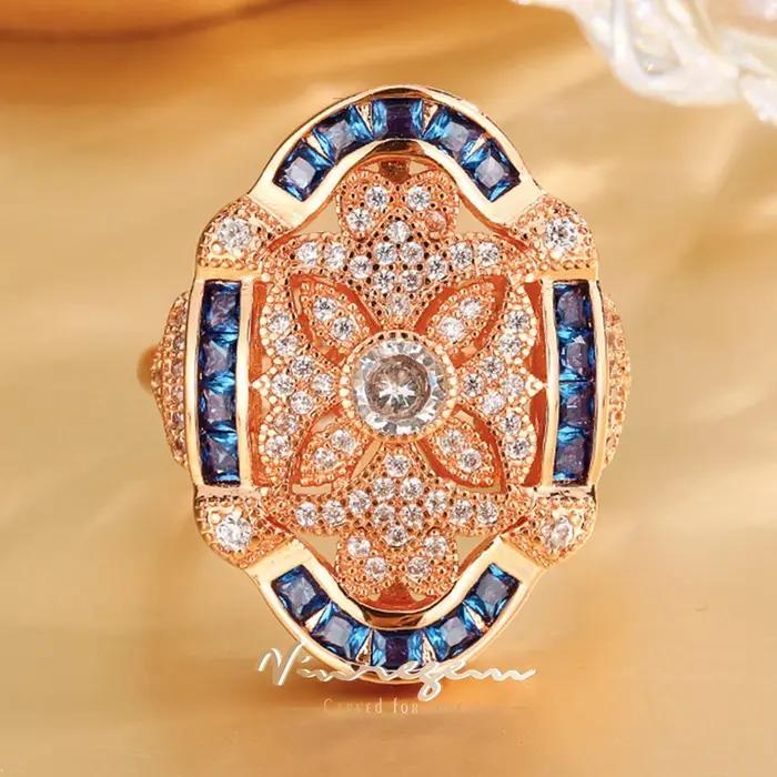 Vinregem Sparkling Lab créé saphir rubis émeraude gemmes ouvert anneau réglable pour les femmes cadeau anniversaire bijoux fins en gros