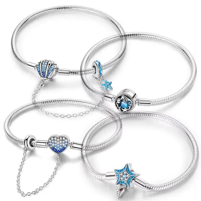 Bracelet en argent 925 pour femme, série Ocean, coquille, étoile de mer, tortue de mer, convient au bracelet original, breloques, perles, bricolage, cadeau exécutif
