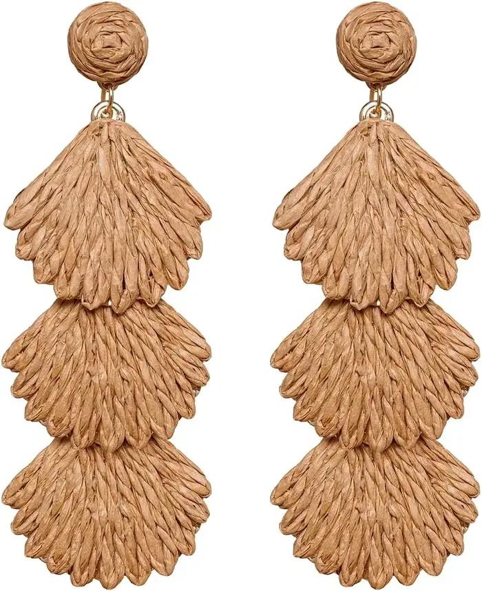 Boucles d'oreilles pendantes en raphia pour femmes