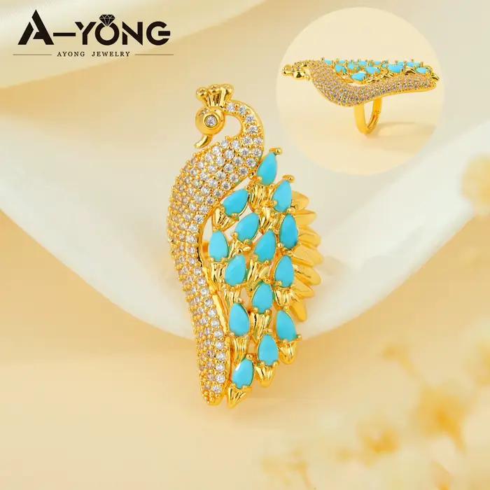 Bague Cygne Turquoise Mode Dubaï Plaqué Or 21 carats