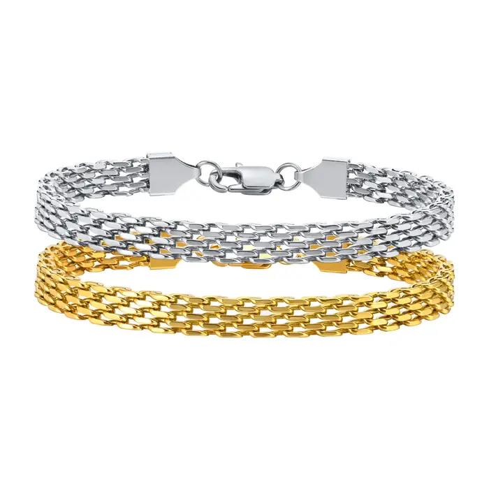 Bracelet en acier inoxydable serti de maille plaquée or ou argent pour homme et femme occasions spéciales cadeau anniversaire engagement mariage