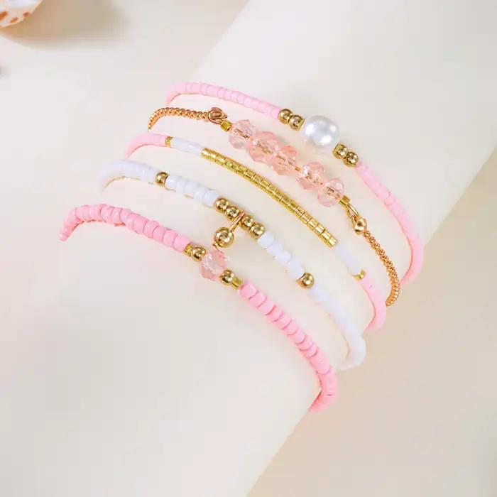Bracelets superposés en perles de riz Bohemia pour femmes